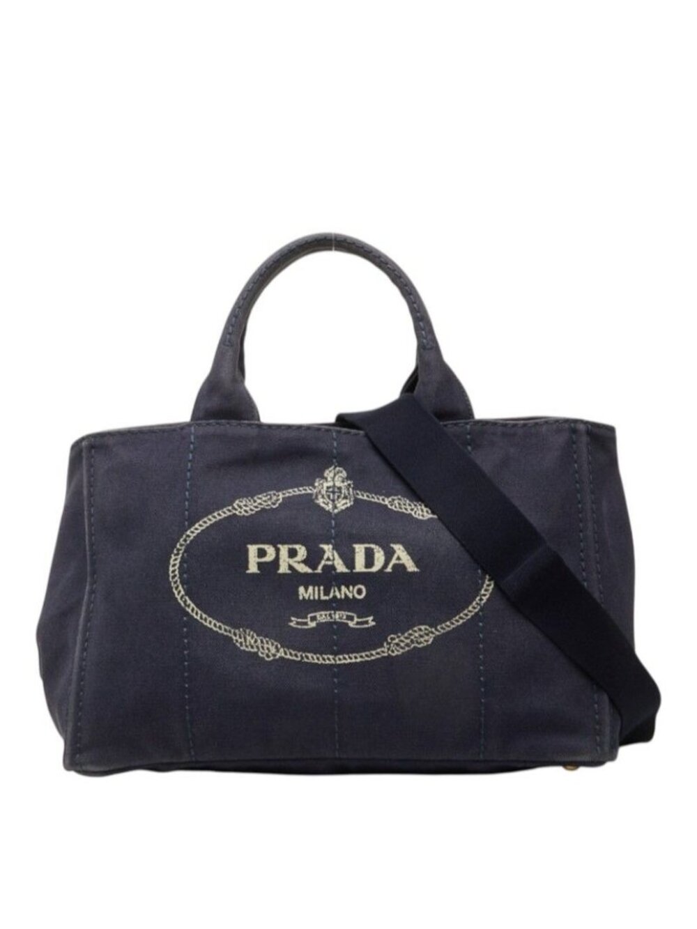 Prada Canapa Medium 2-Way Shoulder Bag Navy Canvas